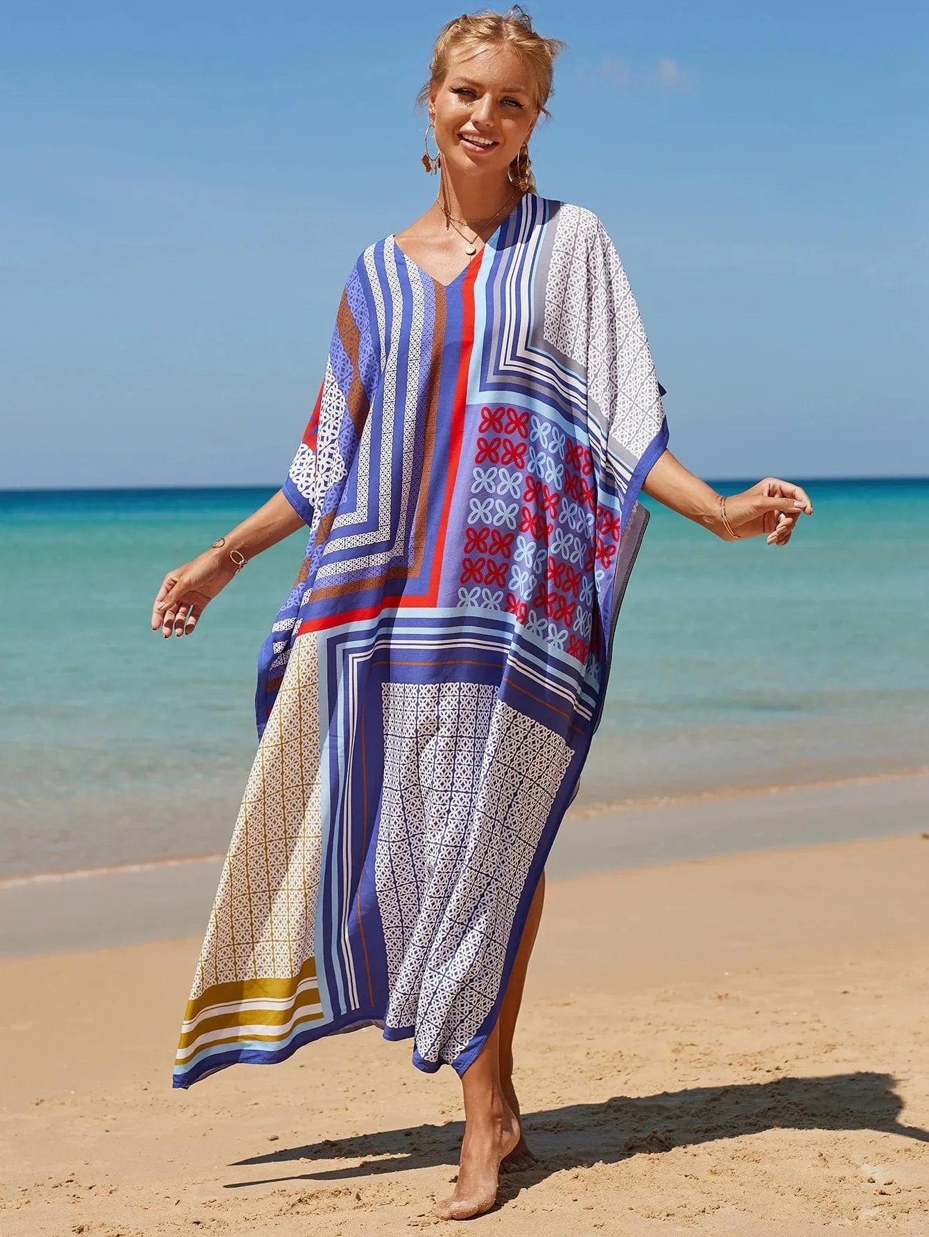 DAMOCHIC Fashion Cover Up Swimwear Women Plus Size Swim Suit Cover Ups Kaftan Sarong Rayon Print Long Maxi Beach Dresses 2023