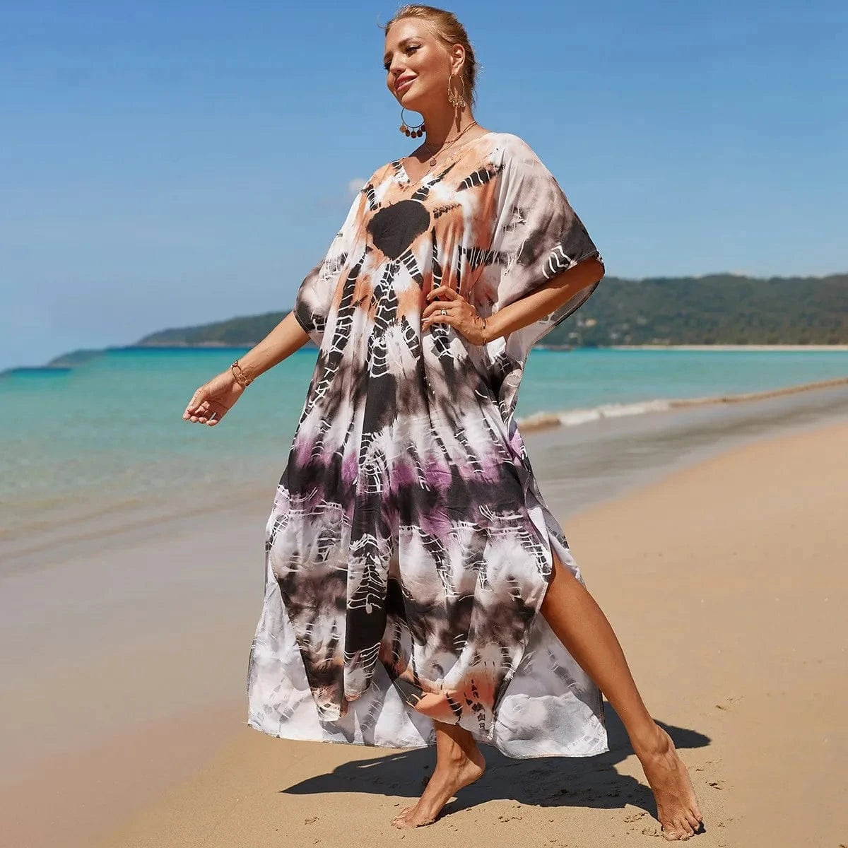 DAMOCHIC Fashion Cover Up Swimwear Women Plus Size Swim Suit Cover Ups Kaftan Sarong Rayon Print Long Maxi Beach Dresses 2023