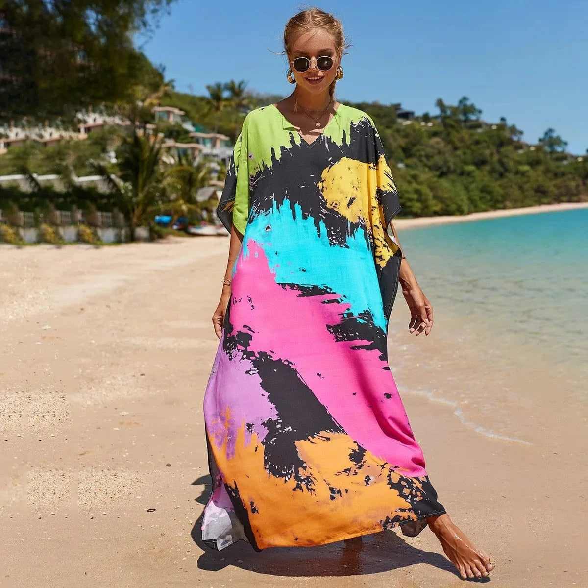 DAMOCHIC Fashion Cover Up Swimwear Women Plus Size Swim Suit Cover Ups Kaftan Sarong Rayon Print Long Maxi Beach Dresses 2023