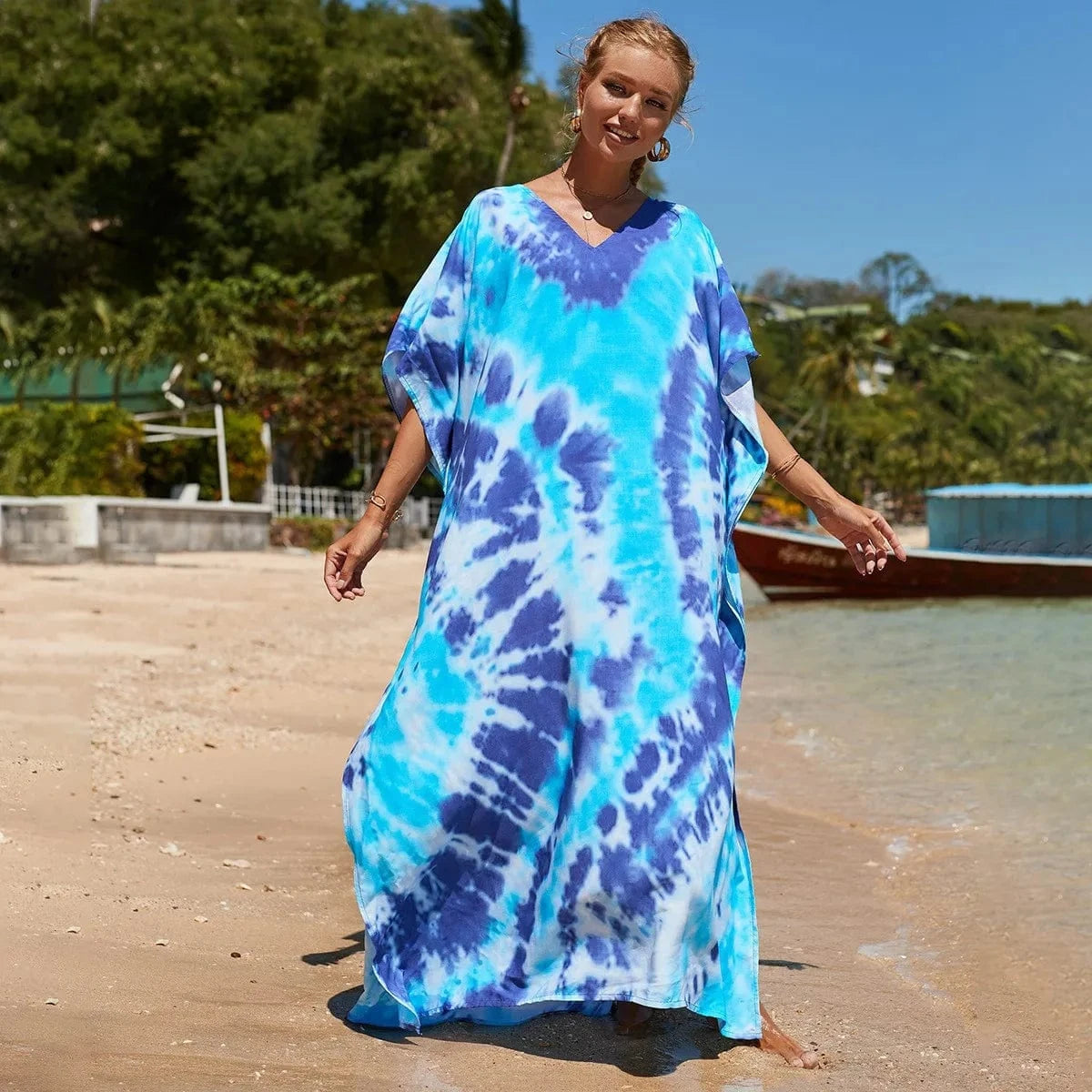 DAMOCHIC Fashion Cover Up Swimwear Women Plus Size Swim Suit Cover Ups Kaftan Sarong Rayon Print Long Maxi Beach Dresses 2023