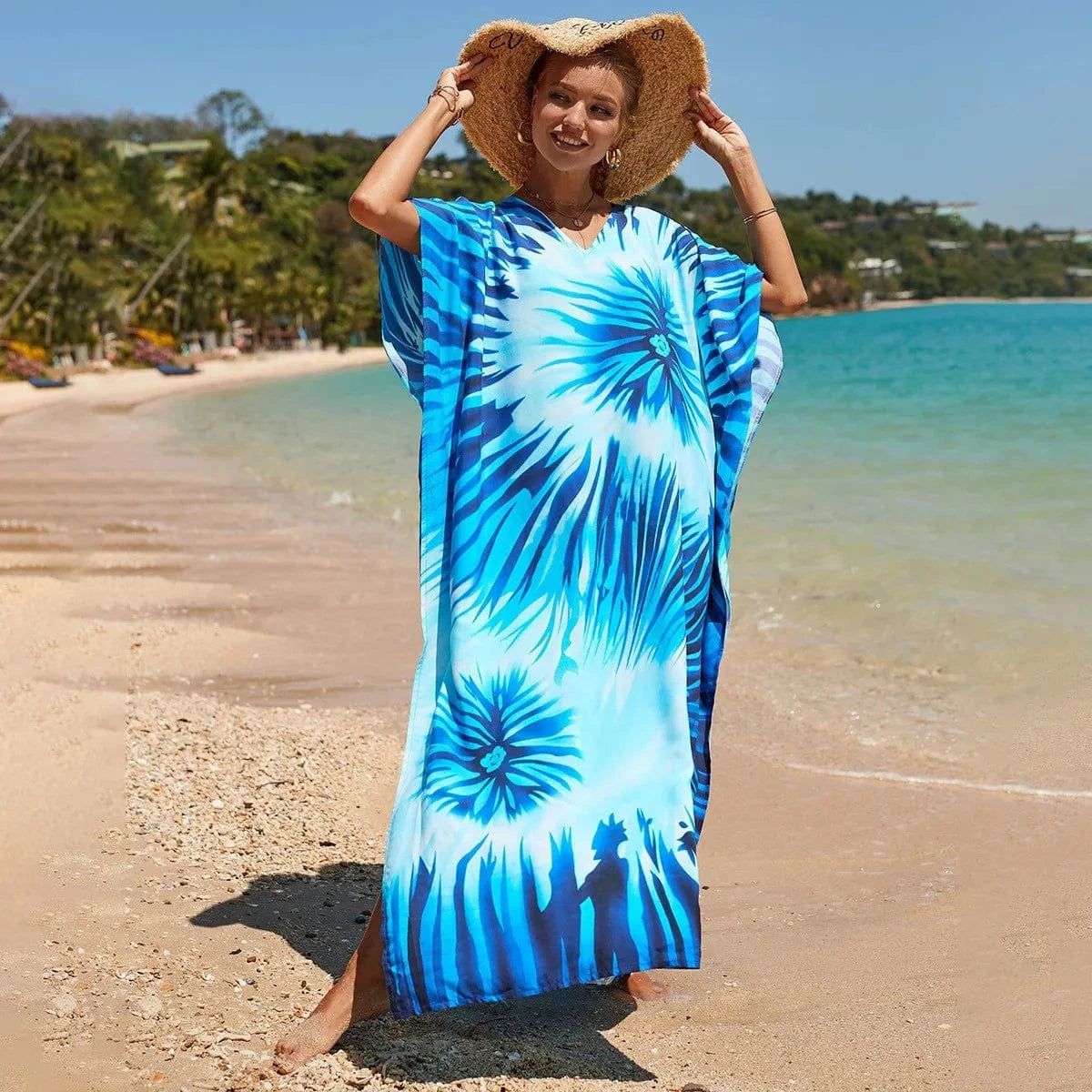 DAMOCHIC Fashion Cover Up Swimwear Women Plus Size Swim Suit Cover Ups Kaftan Sarong Rayon Print Long Maxi Beach Dresses 2023