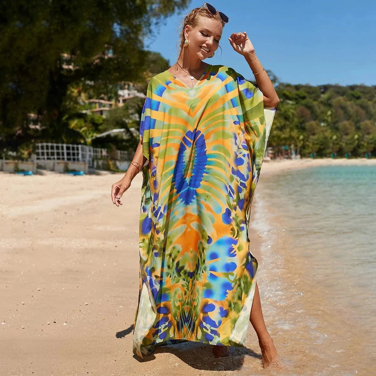 DAMOCHIC Fashion Cover Up Swimwear Women Plus Size Swim Suit Cover Ups Kaftan Sarong Rayon Print Long Maxi Beach Dresses 2023