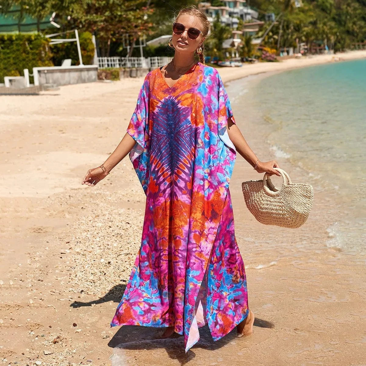 DAMOCHIC Fashion Cover Up Swimwear Women Plus Size Swim Suit Cover Ups Kaftan Sarong Rayon Print Long Maxi Beach Dresses 2023