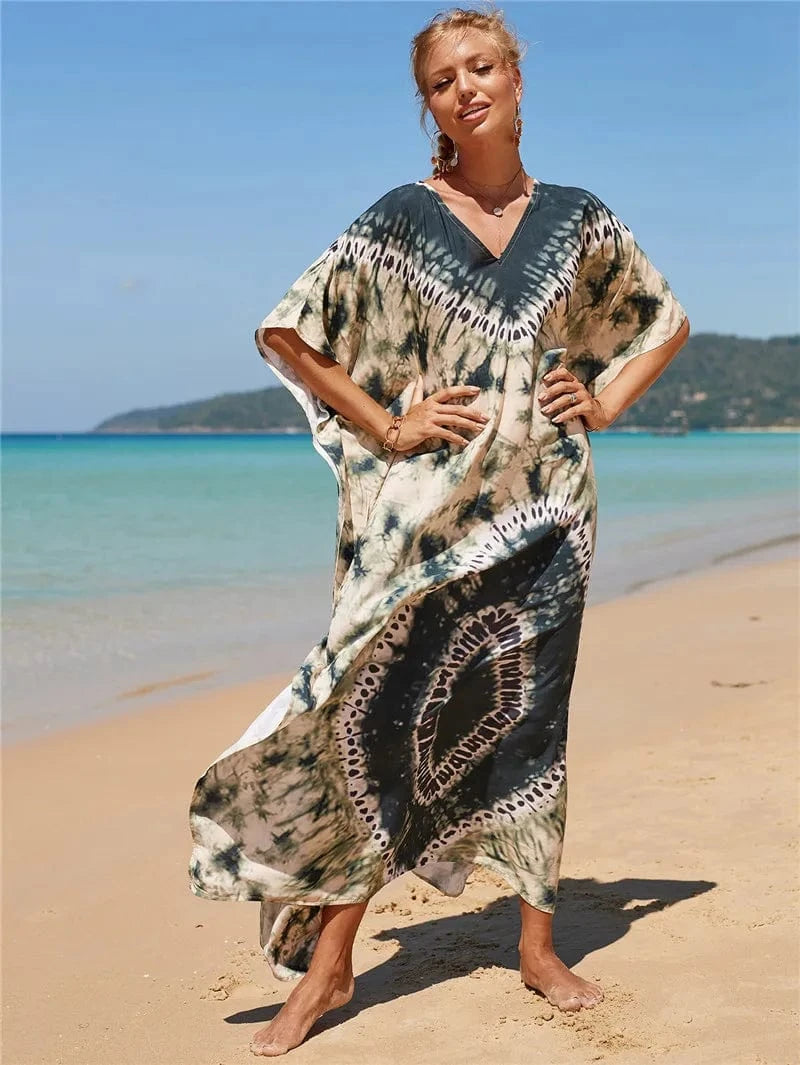 DAMOCHIC Fashion Cover Up Swimwear Women Plus Size Swim Suit Cover Ups Kaftan Sarong Rayon Print Long Maxi Beach Dresses 2023