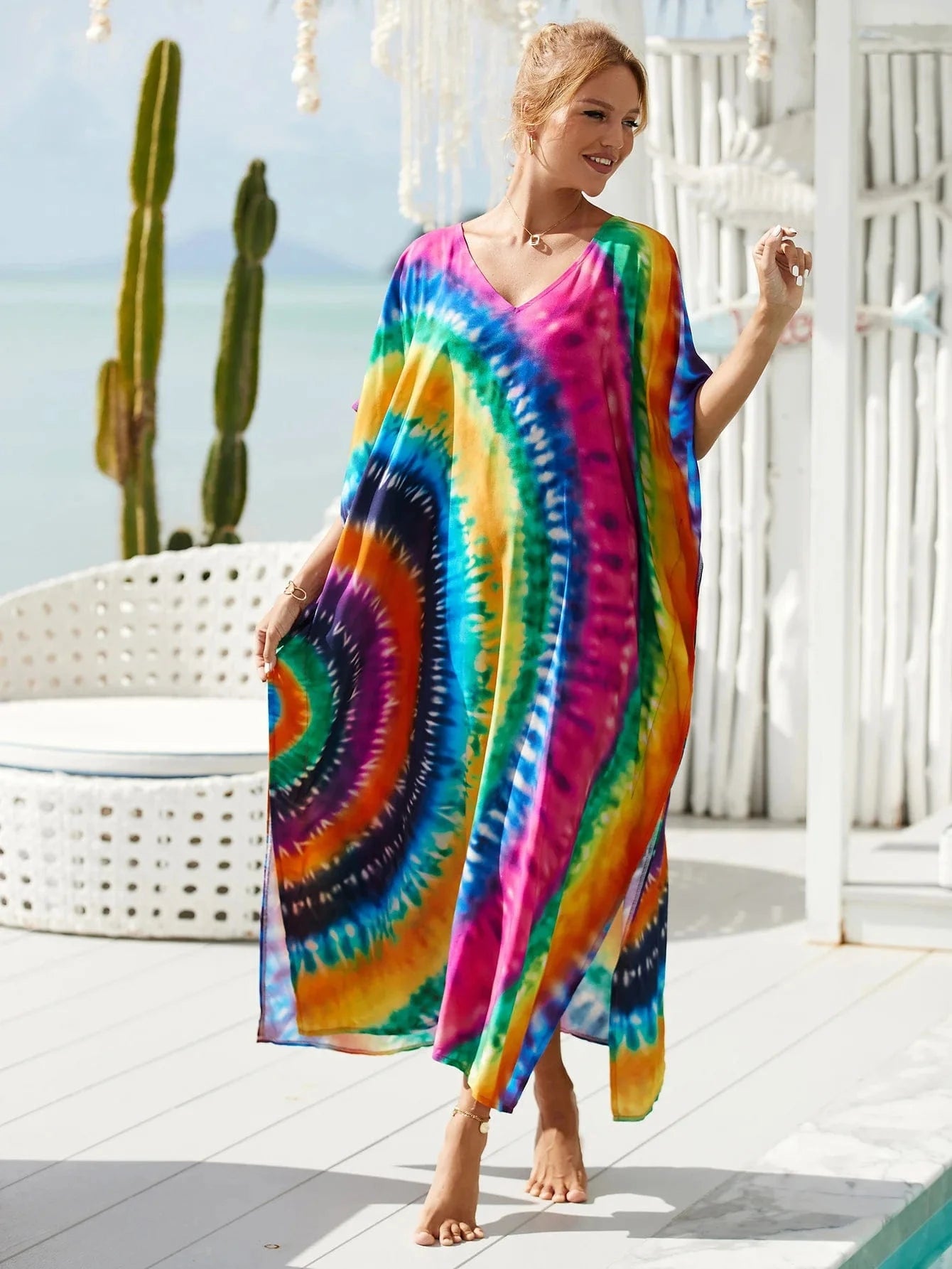 DAMOCHIC Fashion Cover Up Swimwear Women Plus Size Swim Suit Cover Ups Kaftan Sarong Rayon Print Long Maxi Beach Dresses 2023