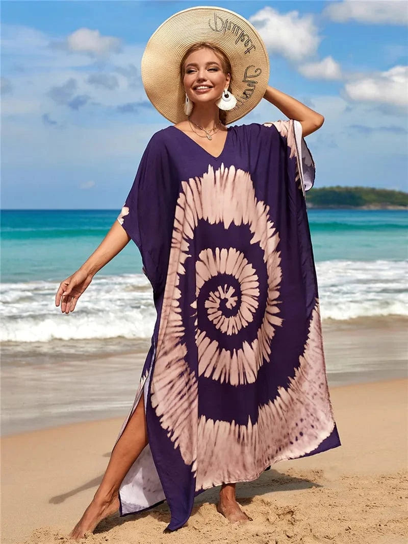 DAMOCHIC Fashion Cover Up Swimwear Women Plus Size Swim Suit Cover Ups Kaftan Sarong Rayon Print Long Maxi Beach Dresses 2023