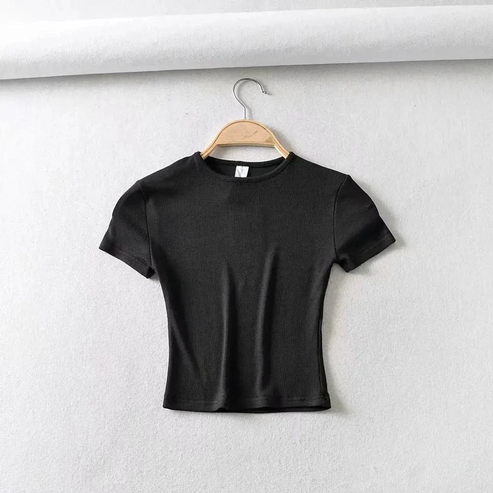DAMOCHIC High quality Solid Color T Shirts Summer Short Sleeve Basic Blouses Round Neck Short Sleeves Crop Tops T Shirts 2023