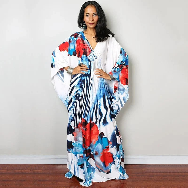 DAMOCHIC Luxury Beach Kaftan Cover Up Dress Swimsuit Ladies Loose Long Dresses Bat Sleeve Colorful Print Maxi Beach Dress 2023