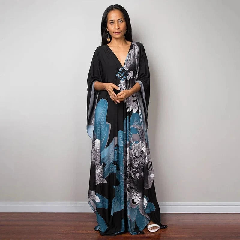DAMOCHIC Luxury Beach Kaftan Cover Up Dress Swimsuit Ladies Loose Long Dresses Bat Sleeve Colorful Print Maxi Beach Dress 2023