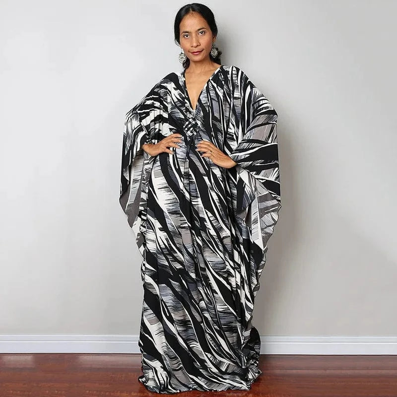 DAMOCHIC Luxury Beach Kaftan Cover Up Dress Swimsuit Ladies Loose Long Dresses Bat Sleeve Colorful Print Maxi Beach Dress 2023
