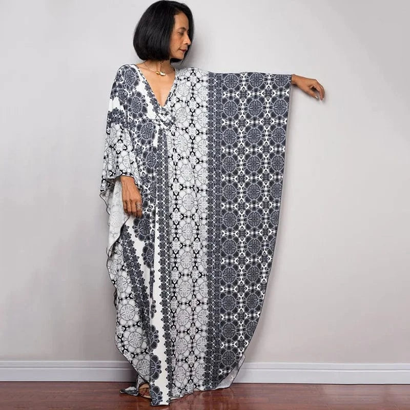 DAMOCHIC Luxury Beach Kaftan Cover Up Dress Swimsuit Ladies Loose Long Dresses Bat Sleeve Colorful Print Maxi Beach Dress 2023