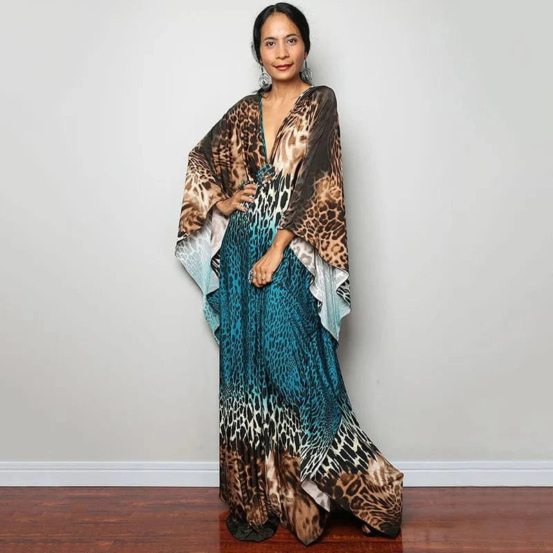 DAMOCHIC Luxury Beach Kaftan Cover Up Dress Swimsuit Ladies Loose Long Dresses Bat Sleeve Colorful Print Maxi Beach Dress 2023
