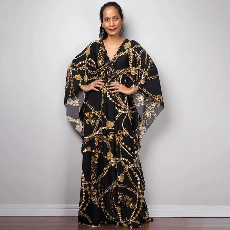 DAMOCHIC Luxury Beach Kaftan Cover Up Dress Swimsuit Ladies Loose Long Dresses Bat Sleeve Colorful Print Maxi Beach Dress 2023