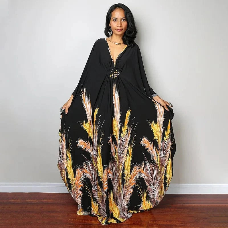 DAMOCHIC Luxury Beach Kaftan Cover Up Dress Swimsuit Ladies Loose Long Dresses Bat Sleeve Colorful Print Maxi Beach Dress 2023