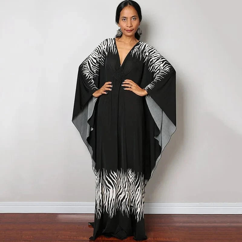 DAMOCHIC Luxury Beach Kaftan Cover Up Dress Swimsuit Ladies Loose Long Dresses Bat Sleeve Colorful Print Maxi Beach Dress 2023