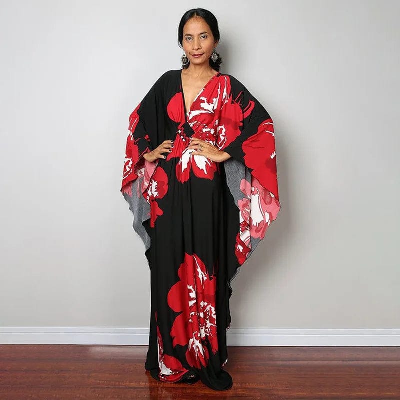 DAMOCHIC Luxury Beach Kaftan Cover Up Dress Swimsuit Ladies Loose Long Dresses Bat Sleeve Colorful Print Maxi Beach Dress 2023