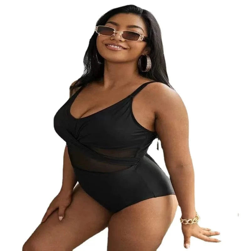 DAMOCHIC New Arrival Designer Swimsuit Mesh Black Large Bathing Suit One Piece Belt Fat Women Plus Size Swimwear Bikini 2023