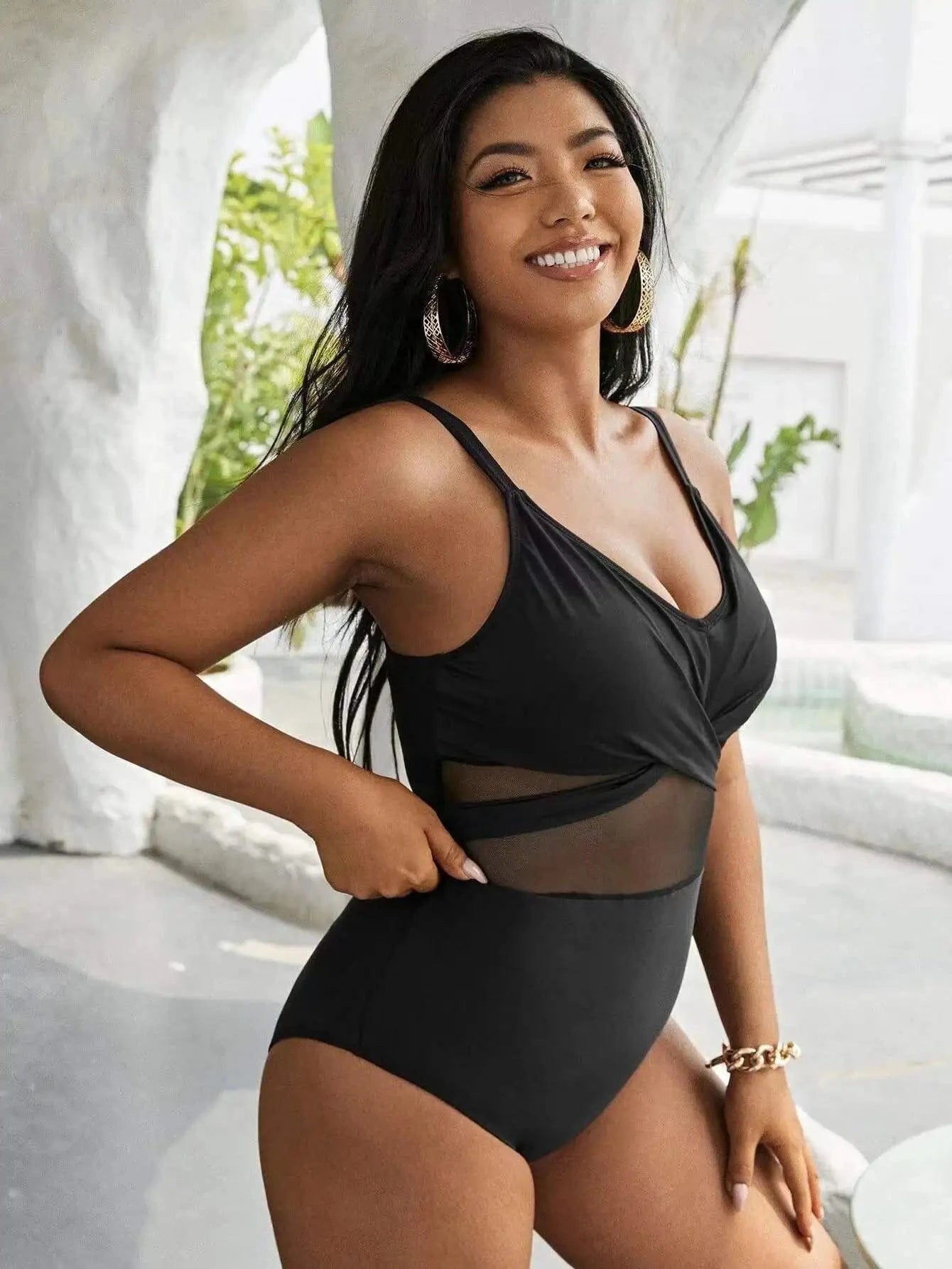 DAMOCHIC New Arrival Designer Swimsuit Mesh Black Large Bathing Suit One Piece Belt Fat Women Plus Size Swimwear Bikini 2023