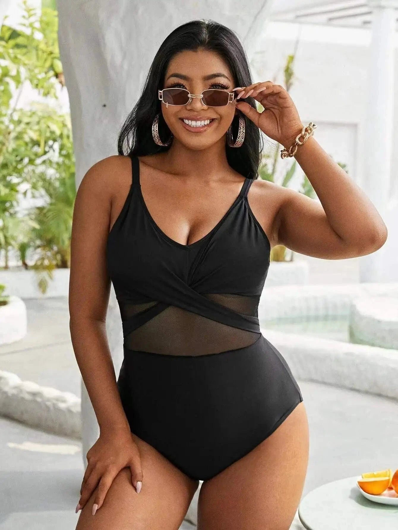 DAMOCHIC New Arrival Designer Swimsuit Mesh Black Large Bathing Suit One Piece Belt Fat Women Plus Size Swimwear Bikini 2023