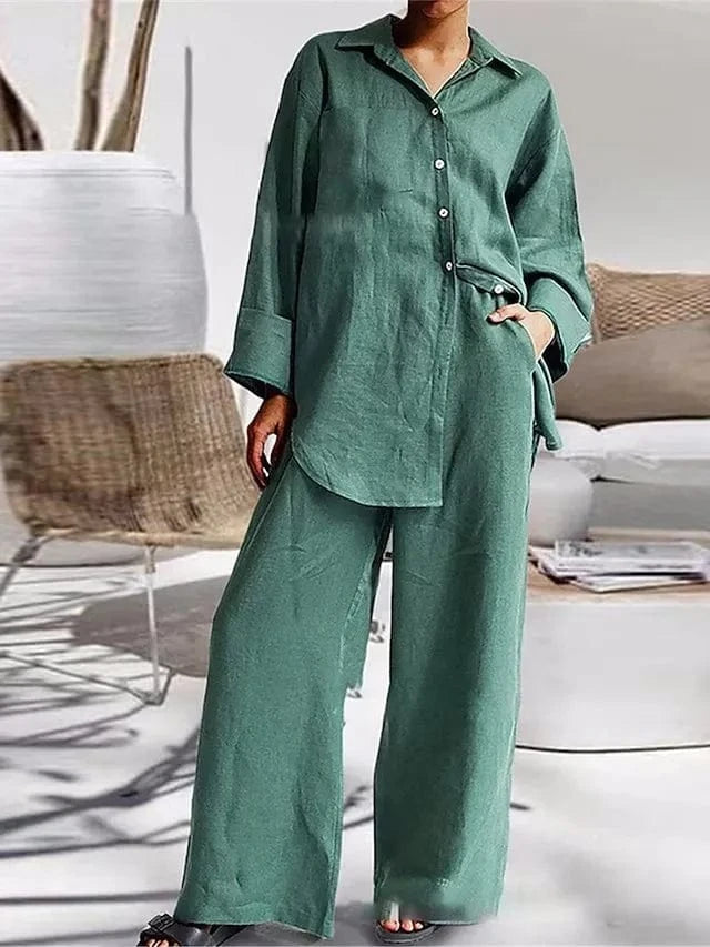 DAMOCHIC New Arrivals Two Piece Set Women Clothing Fall 2023 Loose Casual Shirt Ladies Wide Leg Pants 2 Piece Women Set Plus
