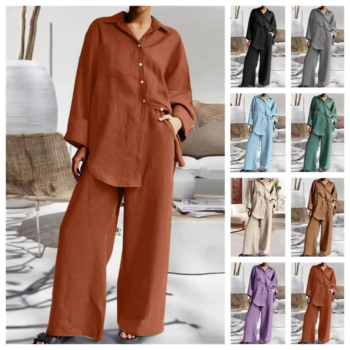 DAMOCHIC New Arrivals Two Piece Set Women Clothing Fall 2023 Loose Casual Shirt Ladies Wide Leg Pants 2 Piece Women Set Plus