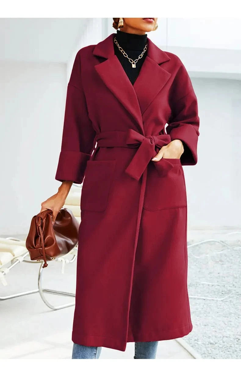 DAMOCHIC New British Style Ladies Long Woolen Coat Fall Winter Elegant Casual Outwear with Belt Wool Blends Women Trench Coats