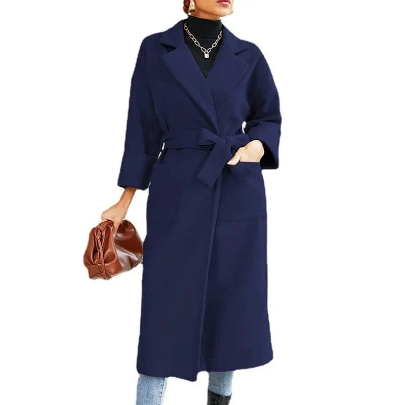DAMOCHIC New British Style Ladies Long Woolen Coat Fall Winter Elegant Casual Outwear with Belt Wool Blends Women Trench Coats