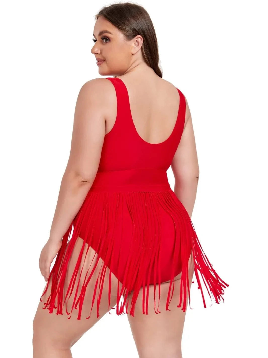 DAMOCHIC New Large Tankini Set Fringed Hem Solid Two Piece Swimwear Beachwear Big Fat Women Summer Plus Size Swimsuit Bikini