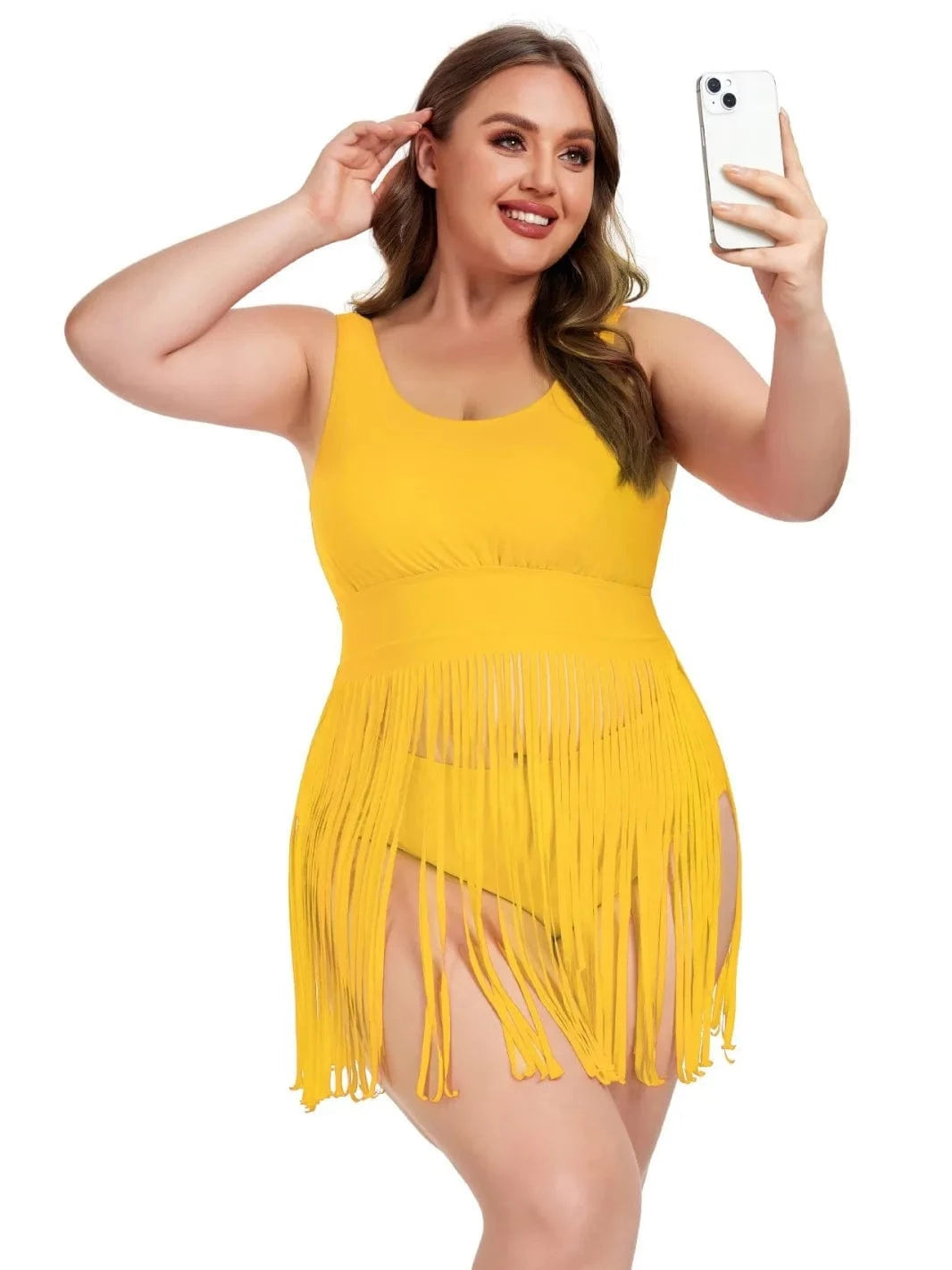 DAMOCHIC New Large Tankini Set Fringed Hem Solid Two Piece Swimwear Beachwear Big Fat Women Summer Plus Size Swimsuit Bikini