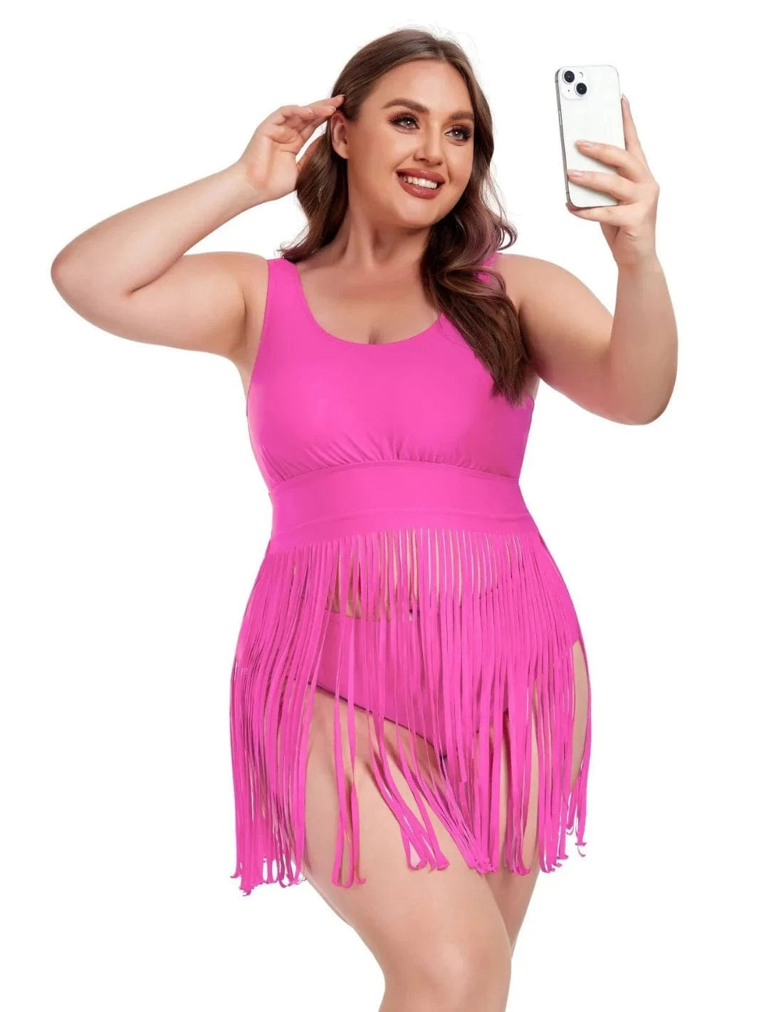 DAMOCHIC New Large Tankini Set Fringed Hem Solid Two Piece Swimwear Beachwear Big Fat Women Summer Plus Size Swimsuit Bikini