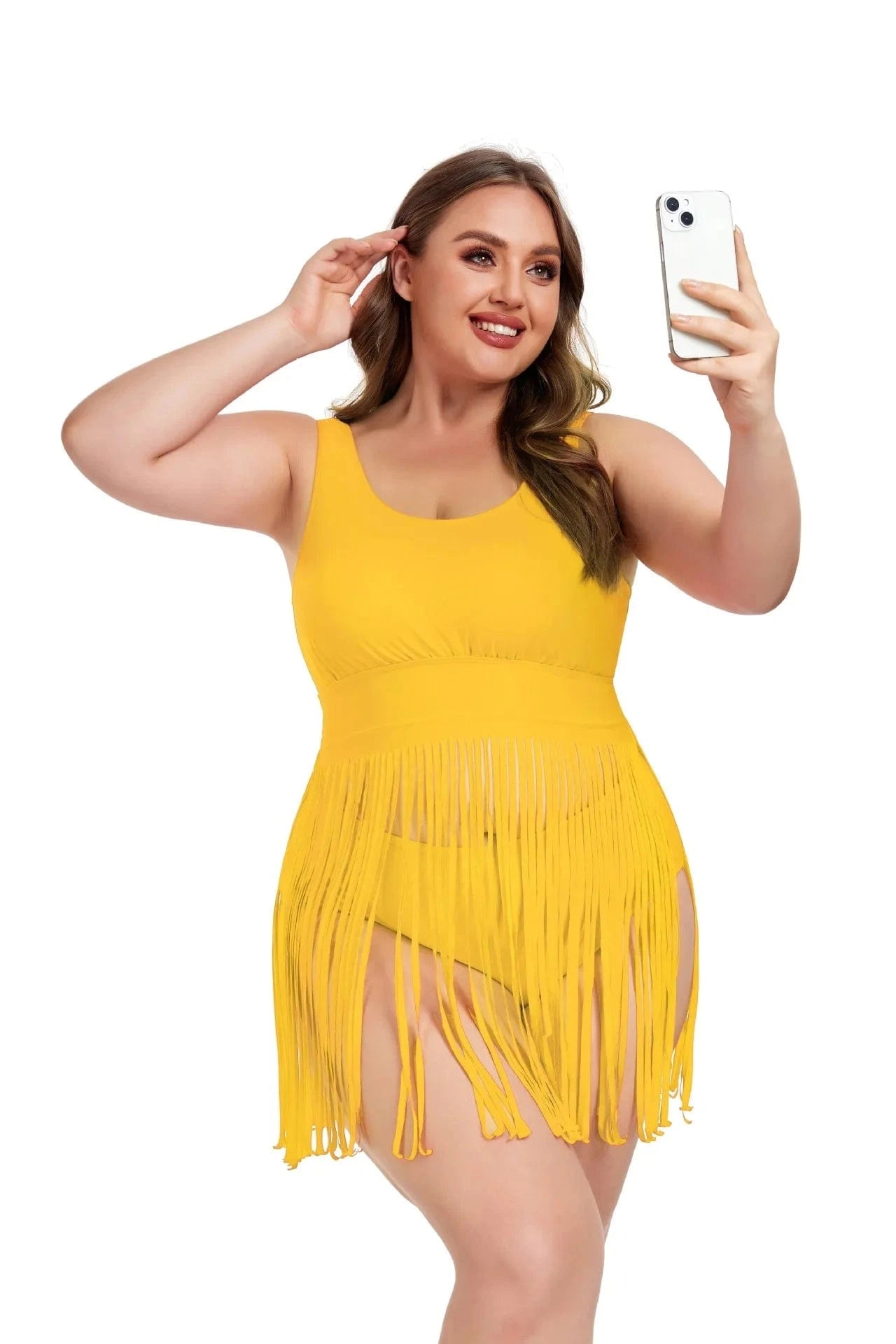 DAMOCHIC New Large Tankini Set Fringed Hem Solid Two Piece Swimwear Beachwear Big Fat Women Summer Plus Size Swimsuit Bikini