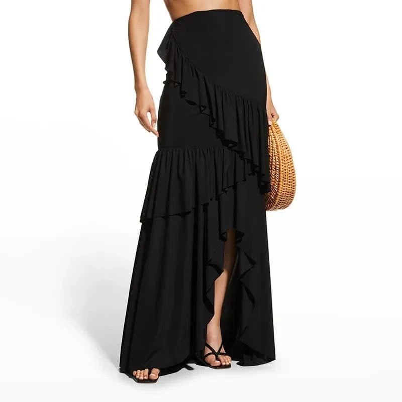 DAMOCHIC New Sexy One-Piece Swimsuit Ruffled Striped Print Swimwear Bikini Mesh Long Swim Skirt Suit Two Piece Beachwear 2024