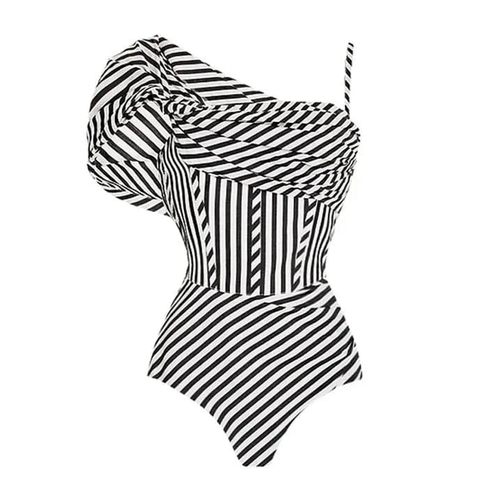 DAMOCHIC New Sexy One-Piece Swimsuit Ruffled Striped Print Swimwear Bikini Mesh Long Swim Skirt Suit Two Piece Beachwear 2024