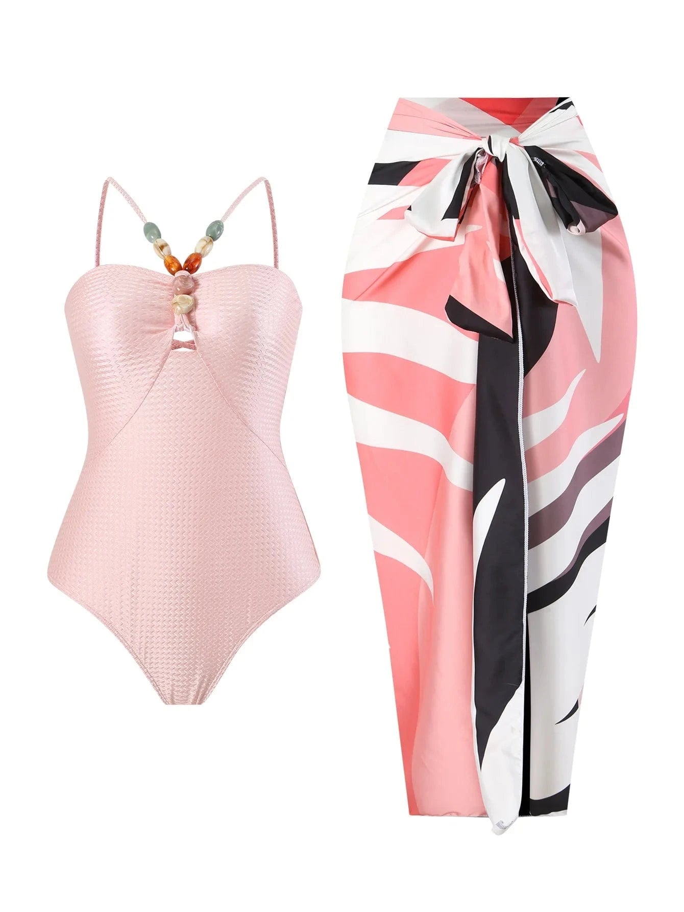 DAMOCHIC One Piece Swimsuit for Women Multicolor Lace Up Gem French Two Piece Long Dress Swim Skirt Suit Swimwear Beachwear 2024