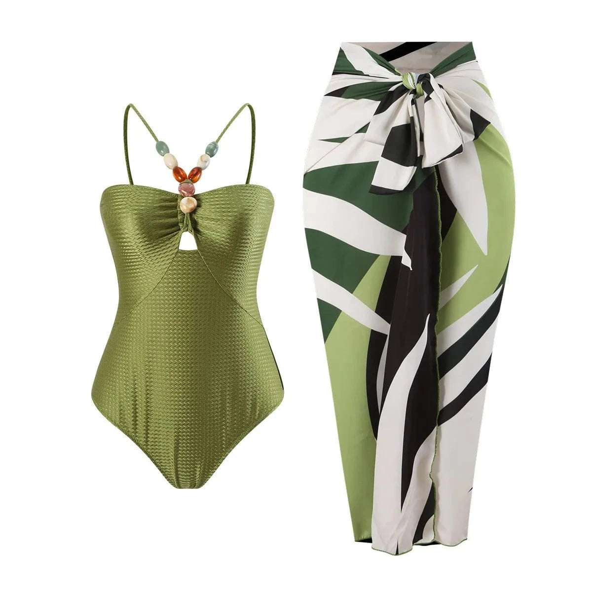 DAMOCHIC One Piece Swimsuit for Women Multicolor Lace Up Gem French Two Piece Long Dress Swim Skirt Suit Swimwear Beachwear 2024