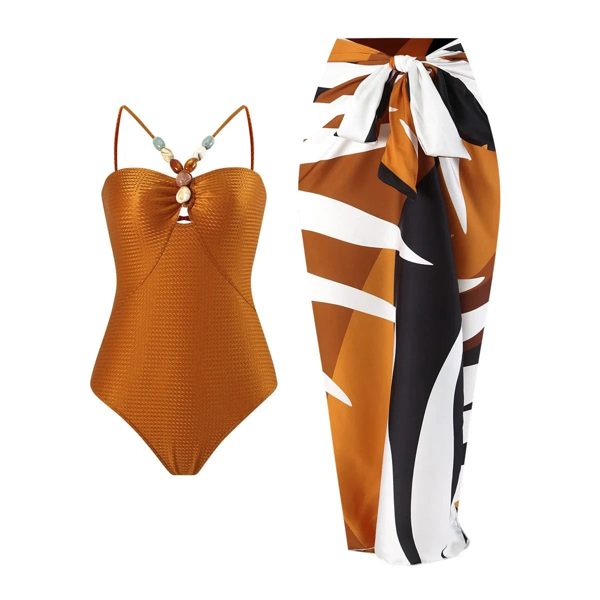 DAMOCHIC One Piece Swimsuit for Women Multicolor Lace Up Gem French Two Piece Long Dress Swim Skirt Suit Swimwear Beachwear 2024