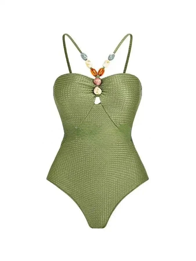 DAMOCHIC One Piece Swimsuit for Women Multicolor Lace Up Gem French Two Piece Long Dress Swim Skirt Suit Swimwear Beachwear 2024