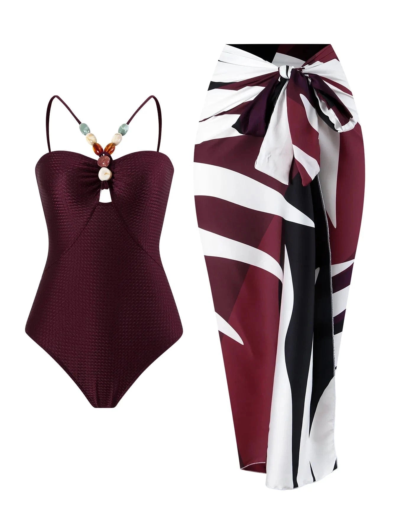 DAMOCHIC One Piece Swimsuit for Women Multicolor Lace Up Gem French Two Piece Long Dress Swim Skirt Suit Swimwear Beachwear 2024