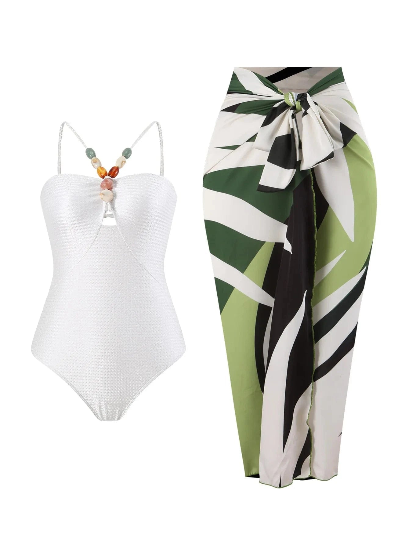DAMOCHIC One Piece Swimsuit for Women Multicolor Lace Up Gem French Two Piece Long Dress Swim Skirt Suit Swimwear Beachwear 2024