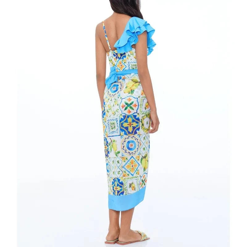 DAMOCHIC One Piece Swimsuit with Skirt for Women Summer Ruffle Shoulder Strap Print Swimwear 1 Piece with Wrap Cover Up 2023