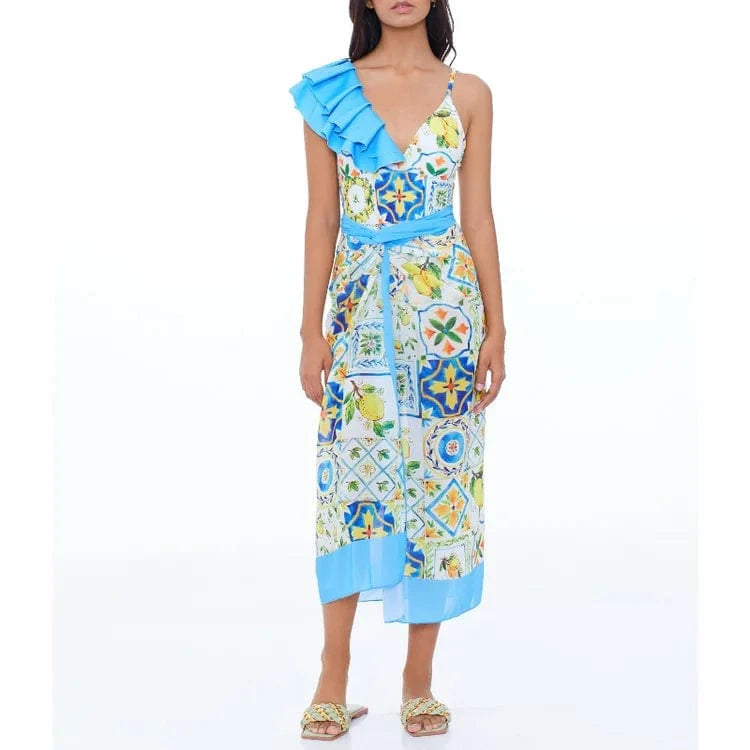 DAMOCHIC One Piece Swimsuit with Skirt for Women Summer Ruffle Shoulder Strap Print Swimwear 1 Piece with Wrap Cover Up 2023