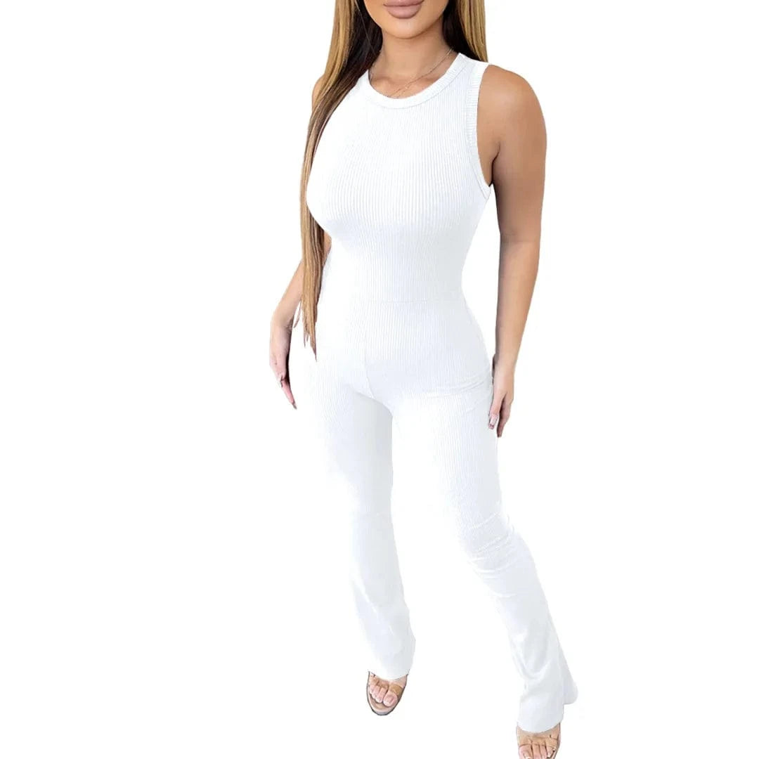 DAMOCHIC One Piece Zipper Skinny Women Club Wear Jumpsuit Sleeveless Modest Mujer Elegante Bodycon Ribbed Jumpsuit Women 2023