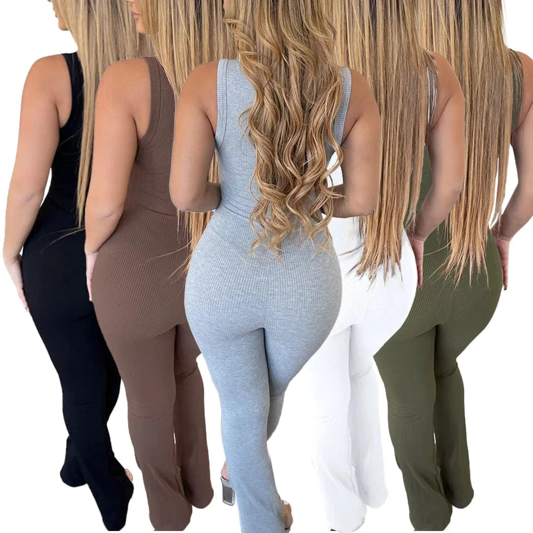 DAMOCHIC One Piece Zipper Skinny Women Club Wear Jumpsuit Sleeveless Modest Mujer Elegante Bodycon Ribbed Jumpsuit Women 2023