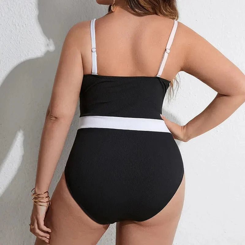 DAMOCHIC Plus Size One-piece Swimsuit Summer Color matching Backless Bathing Suit V-Neck Thin shoulder straps Beachwear 2023