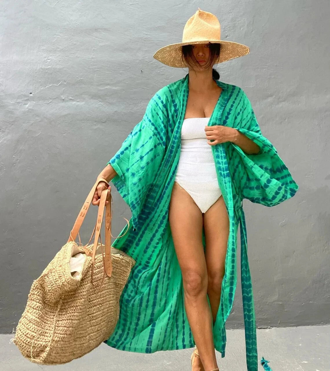 DAMOCHIC Private Label Rayon Kaftan Beach Cover Up Kimono Tie-Dye Swim Bikini Cover up with Belt Print Long Beach Cover Up 2023