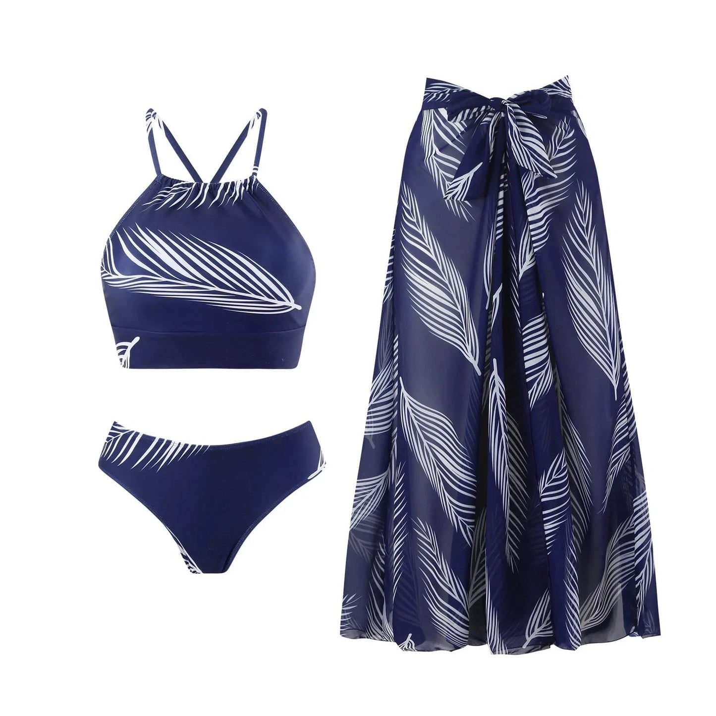 DAMOCHIC Push Up Bikini Sexy High Waist Bathing Suit Chiffon Swim Skirt Swimwear Beachwear Sexy Casual Three Piece Swimsuit 2024
