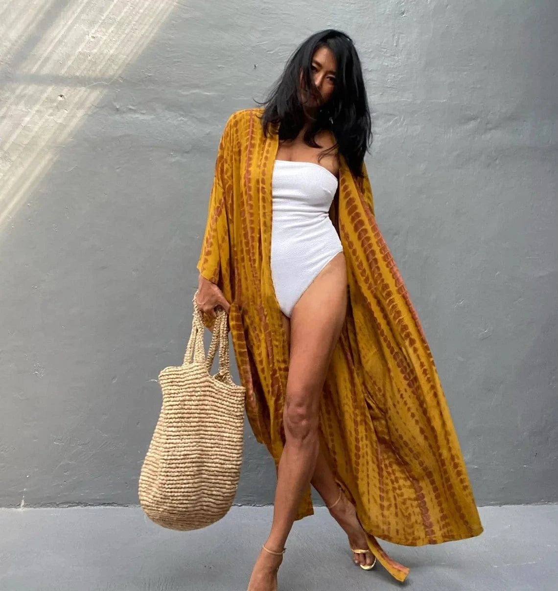 DAMOCHIC Rayon Kaftan Beach Cover Up with Belt Tie-Dye Bikini Cover Up Kimono Sarong Swimwear Print Long Beach Cover Ups 2023