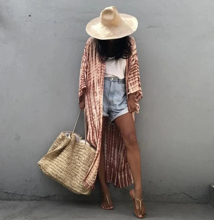 DAMOCHIC Rayon Kaftan Beach Cover Up with Belt Tie-Dye Bikini Cover Up Kimono Sarong Swimwear Print Long Beach Cover Ups 2023