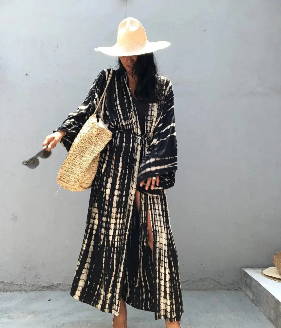 DAMOCHIC Rayon Kaftan Beach Cover Up with Belt Tie-Dye Bikini Cover Up Kimono Sarong Swimwear Print Long Beach Cover Ups 2023
