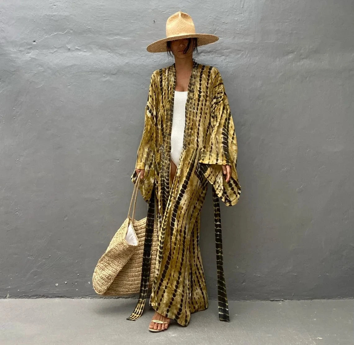 DAMOCHIC Rayon Kaftan Beach Cover Up with Belt Tie-Dye Bikini Cover Up Kimono Sarong Swimwear Print Long Beach Cover Ups 2023